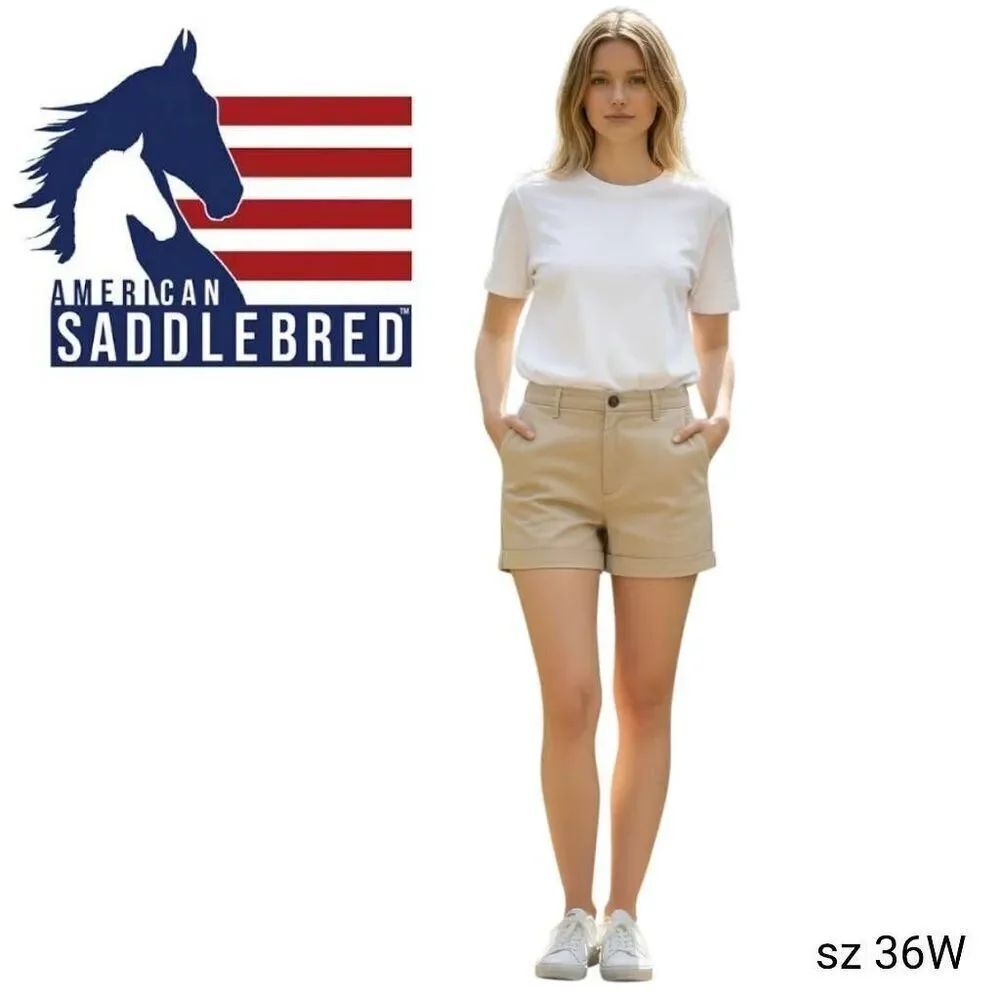 Saddlebred Tan Khaki Flat Front Cotton Blend Jean Shorts